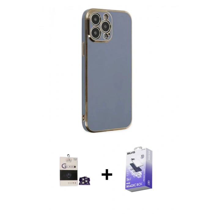 MARSİLYAN™- iPhone 14 Pro Max Kılıf Yankı Serisi - Siyah Bilvis 5in1 5D Magic Hayalet Cam Ekran Koruyucu + Bilvis Titan Kamera Lens - GS
