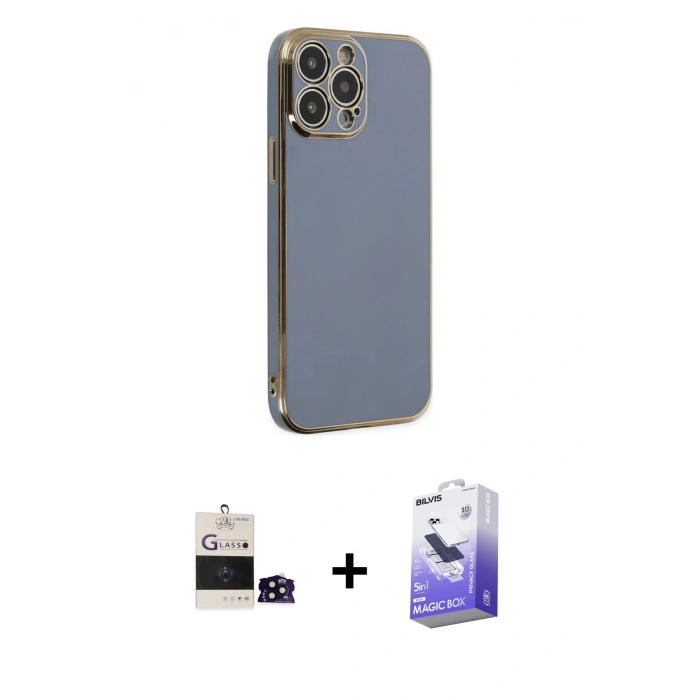 MARSİLYAN™- iPhone 14 Pro Max Kılıf Yankı Serisi - Siyah Bilvis 5in1 5D Magic Hayalet Cam Ekran Koruyucu + Bilvis Titan Kamera Lens - SH