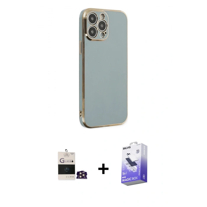 MARSİLYAN™- iPhone 14 Pro Max Kılıf Yankı Serisi - Siyah Bilvis 5in1 5D Magic Hayalet Cam Ekran Koruyucu + Bilvis Titan Kamera Lens - GD