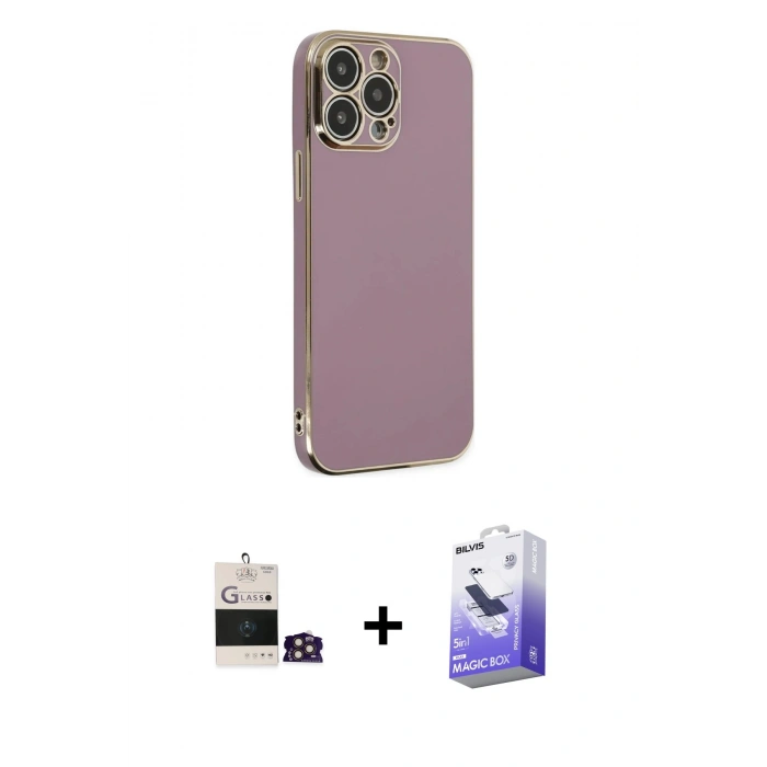 MARSİLYAN™- iPhone 14 Pro Max Kılıf Yankı Serisi - Siyah Bilvis 5in1 5D Magic Hayalet Cam Ekran Koruyucu + Bilvis Titan Kamera Lens - GD