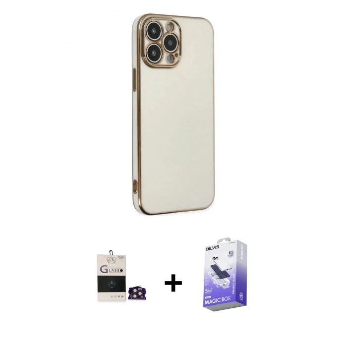 MARSİLYAN™- iPhone 14 Pro Max Kılıf Yankı Serisi - Siyah Bilvis 5in1 5D Magic Hayalet Cam Ekran Koruyucu + Bilvis Titan Kamera Lens - GD