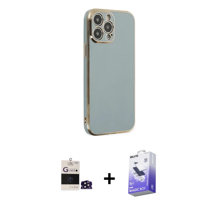 MARSİLYAN™- iPhone 14 Pro Max Kılıf Yankı Serisi - Siyah Bilvis 5in1 5D Magic Hayalet Cam Ekran Koruyucu + Bilvis Titan Kamera Lens - DNMR