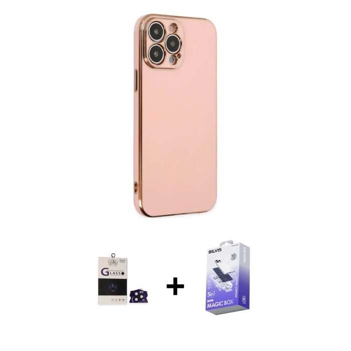 MARSİLYAN™- iPhone 14 Pro Max Kılıf Yankı Serisi - Siyah Bilvis 5in1 5D Magic Hayalet Cam Ekran Koruyucu + Bilvis Titan Kamera Lens - DNMR