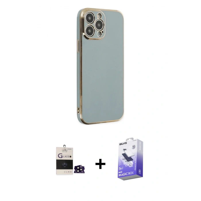 MARSİLYAN™- iPhone 14 Pro Max Kılıf Yankı Serisi - Siyah Bilvis 5in1 5D Magic Hayalet Cam Ekran Koruyucu + Bilvis Titan Kamera Lens - SH