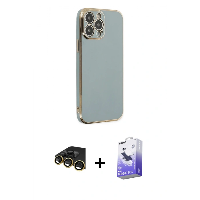 MARSİLYAN™- iPhone 14 Pro Max Kılıf Yankı Serisi - Siyah Bilvis 5in1 5D Magic Hayalet Cam Ekran Koruyucu + Raze Metal Kamera Lens - GD