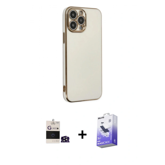 MARSİLYAN™- iPhone 14 Pro Max Kılıf Yankı Serisi - Siyah Bilvis 5in1 5D Magic Hayalet Cam Ekran Koruyucu + Bilvis Titan Kamera Lens - DNMR