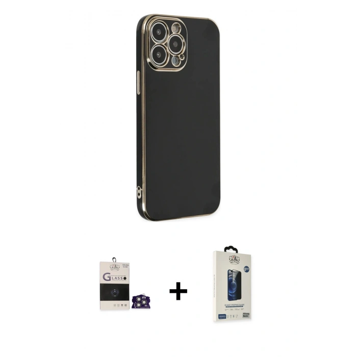 MARSİLYAN™- iPhone 14 Pro Max Kılıf Yankı Serisi - Siyah Bilvis Hayalet Cam Ekran Koruyucu + Bilvis Titan Kamera Lens - GS