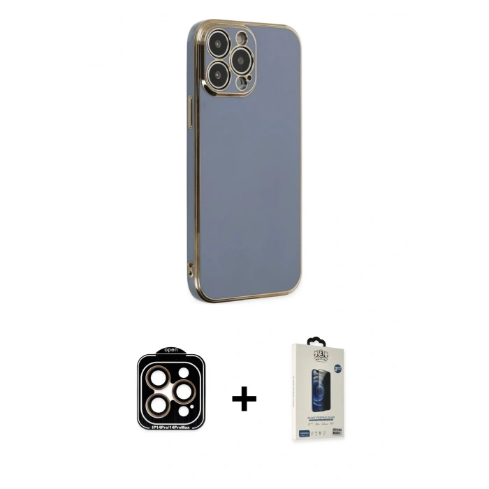 MARSİLYAN™- iPhone 14 Pro Max Kılıf Yankı Serisi - Siyah Bilvis Hayalet Cam Ekran Koruyucu + PVD Metal Kamera Lens - TU