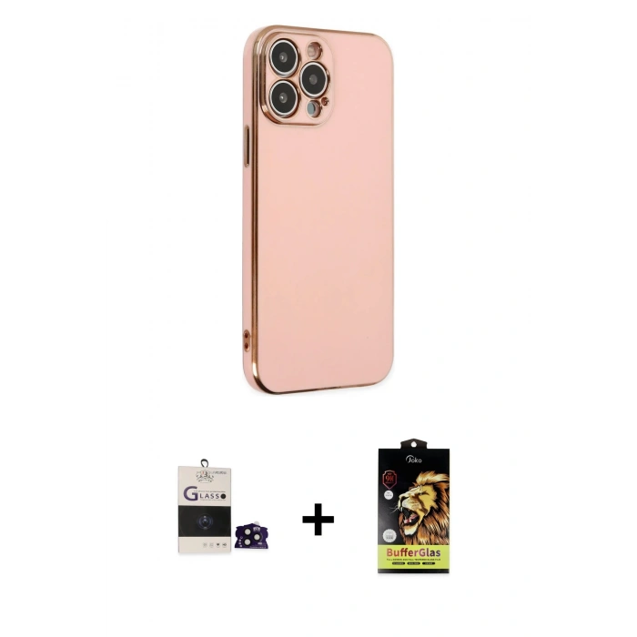 MARSİLYAN™- iPhone 14 Pro Max Kılıf Yankı Serisi - Siyah Buffer Cam Ekran Koruyucu + Bilvis Titan Kamera Lens - SH