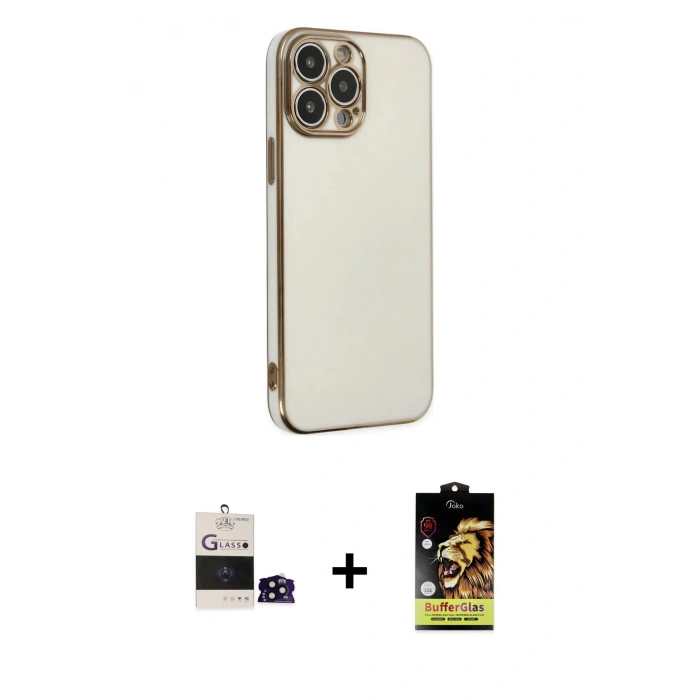 MARSİLYAN™- iPhone 14 Pro Max Kılıf Yankı Serisi - Siyah Buffer Cam Ekran Koruyucu + Bilvis Titan Kamera Lens - SH