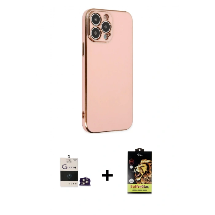 MARSİLYAN™- iPhone 14 Pro Max Kılıf Yankı Serisi - Siyah Buffer Cam Ekran Koruyucu + Bilvis Titan Kamera Lens - GD