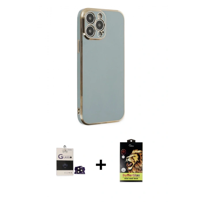 MARSİLYAN™- iPhone 14 Pro Max Kılıf Yankı Serisi - Siyah Buffer Cam Ekran Koruyucu + Bilvis Titan Kamera Lens - SH