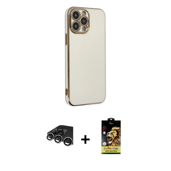 MARSİLYAN™- iPhone 14 Pro Max Kılıf Yankı Serisi - Siyah Buffer Cam Ekran Koruyucu + Raze Metal Kamera Lens - GS