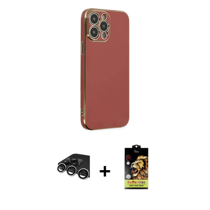 MARSİLYAN™- iPhone 14 Pro Max Kılıf Yankı Serisi - Siyah Buffer Cam Ekran Koruyucu + Raze Metal Kamera Lens - GS