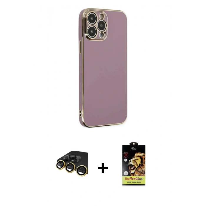 MARSİLYAN™- iPhone 14 Pro Max Kılıf Yankı Serisi - Siyah Buffer Cam Ekran Koruyucu + Raze Metal Kamera Lens - GD