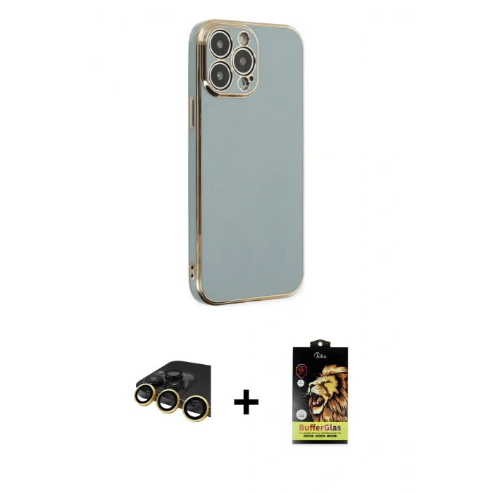 MARSİLYAN™- iPhone 14 Pro Max Kılıf Yankı Serisi - Siyah Buffer Cam Ekran Koruyucu + Raze Metal Kamera Lens - GD