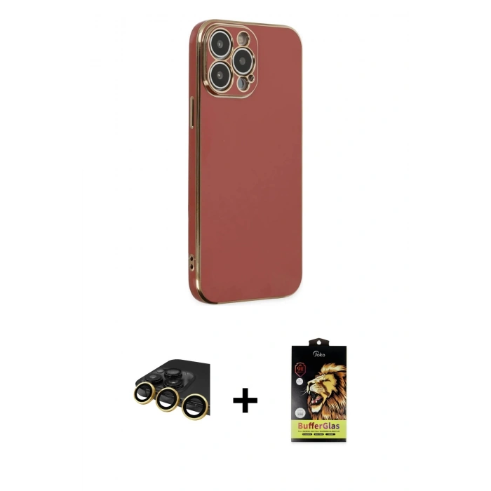 MARSİLYAN™- iPhone 14 Pro Max Kılıf Yankı Serisi - Siyah Buffer Cam Ekran Koruyucu + Raze Metal Kamera Lens - GD