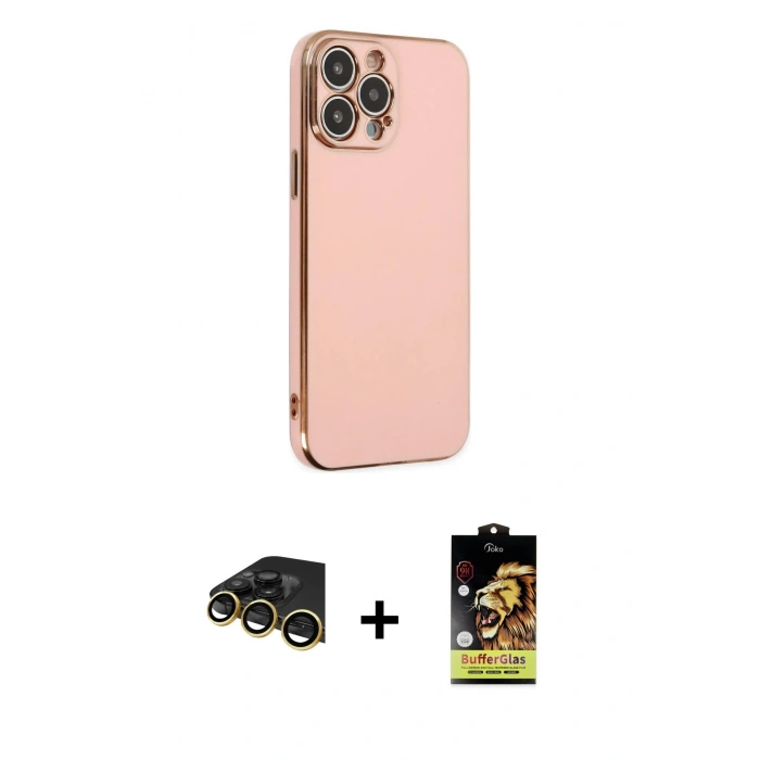 MARSİLYAN™- iPhone 14 Pro Max Kılıf Yankı Serisi - Siyah Buffer Cam Ekran Koruyucu + Raze Metal Kamera Lens - GD