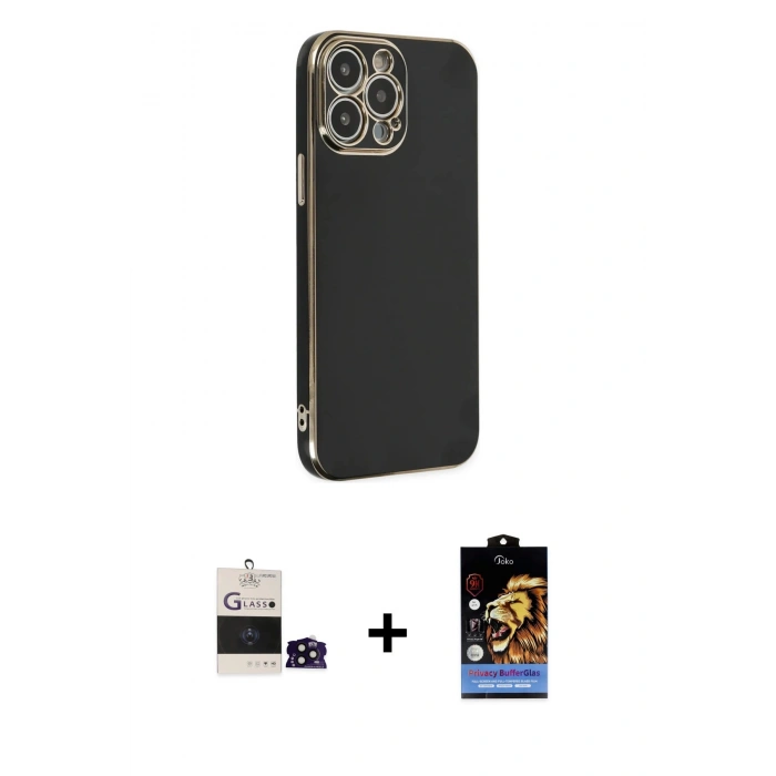MARSİLYAN™- iPhone 14 Pro Max Kılıf Yankı Serisi - Siyah Buffer Hayalet Cam Ekran Koruyucu + Bilvis Titan Kamera Lens - SH