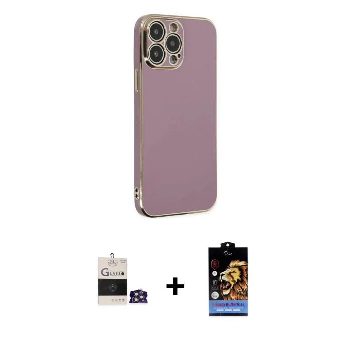 MARSİLYAN™- iPhone 14 Pro Max Kılıf Yankı Serisi - Siyah Buffer Hayalet Cam Ekran Koruyucu + Gümüş Bilvis Titan Kamera Lens