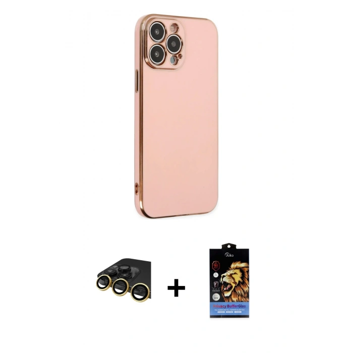 MARSİLYAN™- iPhone 14 Pro Max Kılıf Yankı Serisi - Siyah Buffer Hayalet Cam Ekran Koruyucu + Raze Metal Kamera Lens - GD