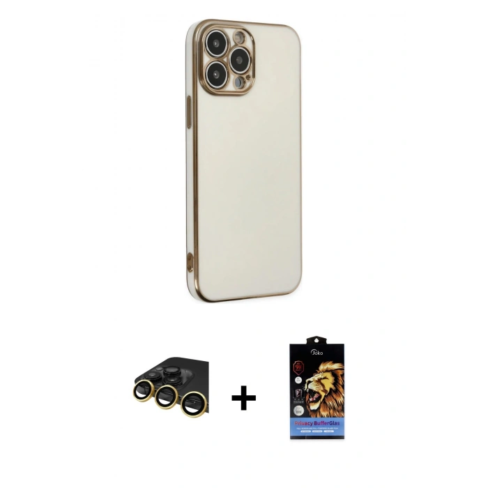 MARSİLYAN™- iPhone 14 Pro Max Kılıf Yankı Serisi - Siyah Buffer Hayalet Cam Ekran Koruyucu + Raze Metal Kamera Lens - GD