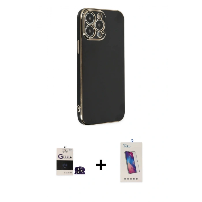 MARSİLYAN™- iPhone 14 Pro Max Kılıf Yankı Serisi - Siyah Joko 5D Cam + Bilvis Titan Kamera Lens - DNMR