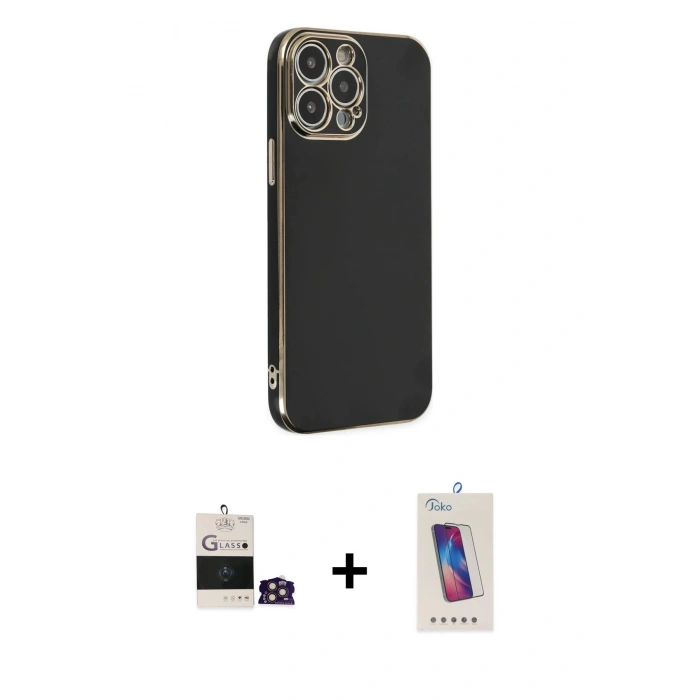 MARSİLYAN™- iPhone 14 Pro Max Kılıf Yankı Serisi - Siyah Joko 5D Cam + Bilvis Titan Kamera Lens - GD