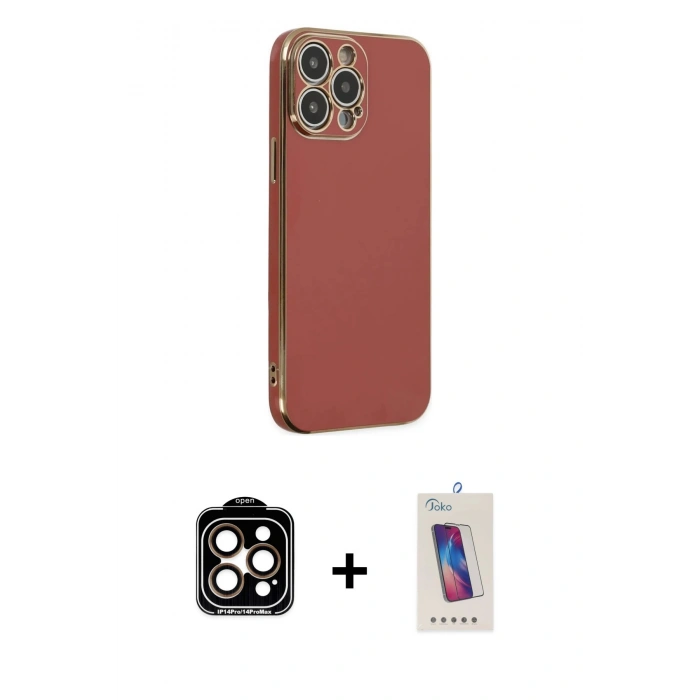 MARSİLYAN™- iPhone 14 Pro Max Kılıf Yankı Serisi - Siyah Joko 5D Cam + PVD Metal Kamera Lens - TU