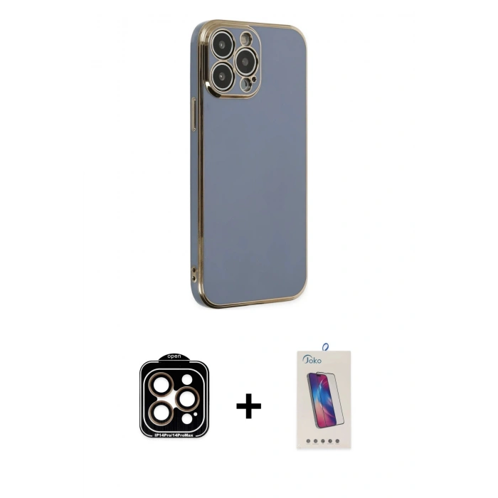 MARSİLYAN™- iPhone 14 Pro Max Kılıf Yankı Serisi - Siyah Joko 5D Cam + PVD Metal Kamera Lens - TU