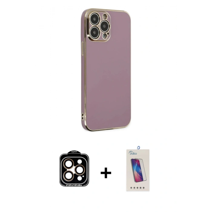 MARSİLYAN™- iPhone 14 Pro Max Kılıf Yankı Serisi - Siyah Joko 5D Cam + PVD Metal Kamera Lens - TU