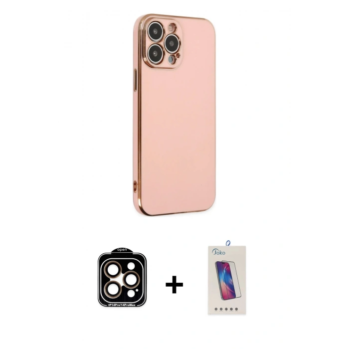 MARSİLYAN™- iPhone 14 Pro Max Kılıf Yankı Serisi - Siyah Joko 5D Cam + PVD Metal Kamera Lens - TU