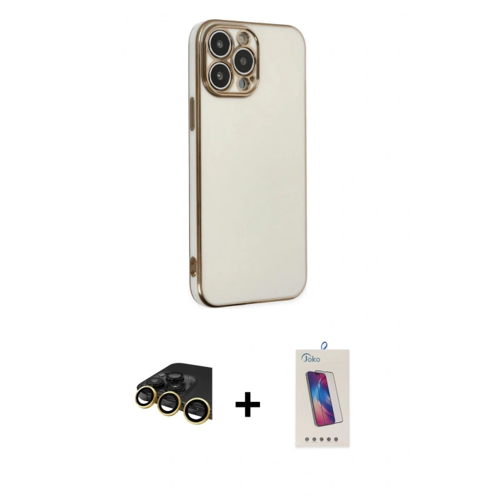 MARSİLYAN™- iPhone 14 Pro Max Kılıf Yankı Serisi - Siyah Joko 5D Cam + Raze Metal Kamera Lens - GD