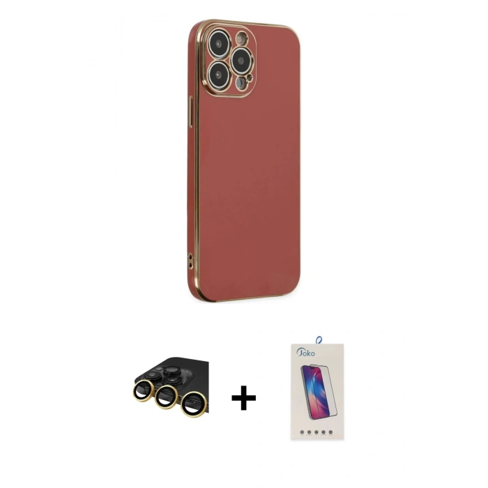 MARSİLYAN™- iPhone 14 Pro Max Kılıf Yankı Serisi - Siyah Joko 5D Cam + Raze Metal Kamera Lens - GD