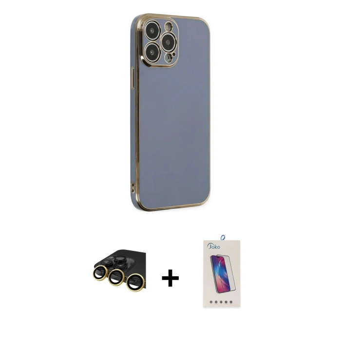 MARSİLYAN™- iPhone 14 Pro Max Kılıf Yankı Serisi - Siyah Joko 5D Cam + Raze Metal Kamera Lens - GD
