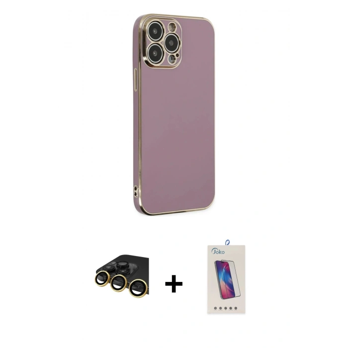 MARSİLYAN™- iPhone 14 Pro Max Kılıf Yankı Serisi - Siyah Joko 5D Cam + Raze Metal Kamera Lens - GD