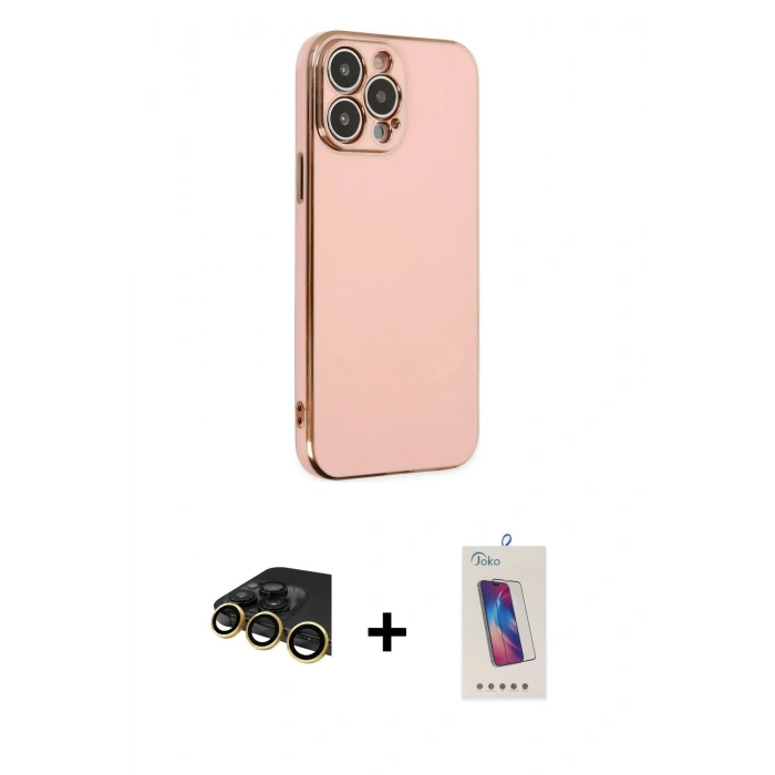 MARSİLYAN™- iPhone 14 Pro Max Kılıf Yankı Serisi - Siyah Joko 5D Cam + Raze Metal Kamera Lens - GD
