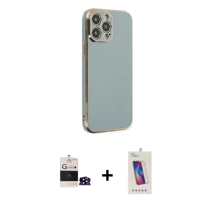 MARSİLYAN™- iPhone 14 Pro Max Kılıf Yankı Serisi - Siyah Joko 5D Cam + Siyah Bilvis Titan Kamera Lens
