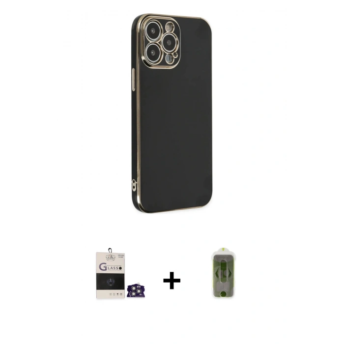 MARSİLYAN™- iPhone 14 Pro Max Kılıf Yankı Serisi - Siyah Joko Magic 5D Hayalet Cam + Bilvis Titan Kamera Lens - GS
