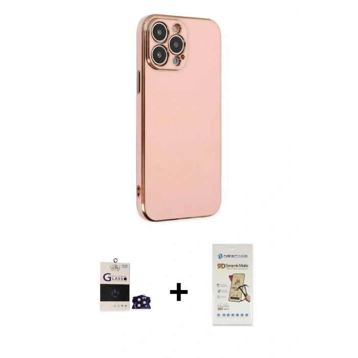 MARSİLYAN™- iPhone 14 Pro Max Kılıf Yankı Serisi - Siyah Mat Seramik Nano Ekran Koruyucu + Bilvis Titan Kamera Lens - DNMR