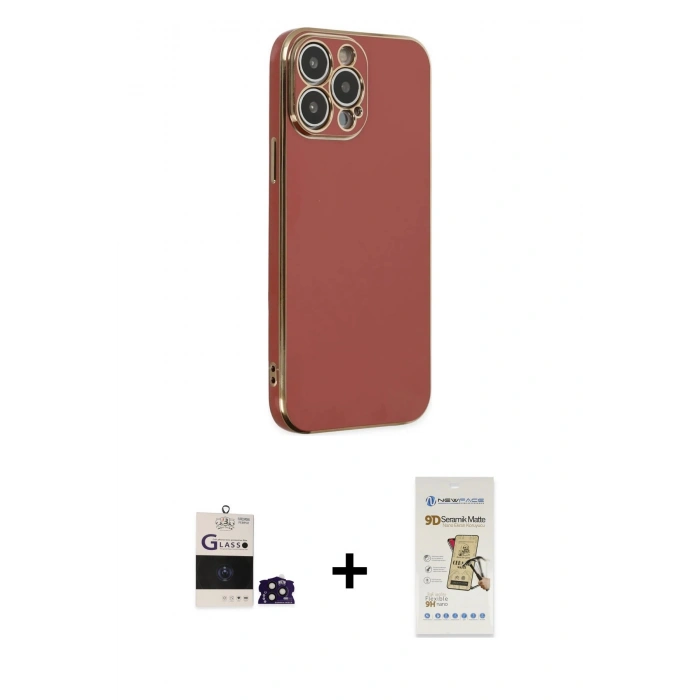 MARSİLYAN™- iPhone 14 Pro Max Kılıf Yankı Serisi - Siyah Mat Seramik Nano Ekran Koruyucu + Bilvis Titan Kamera Lens - DNMR