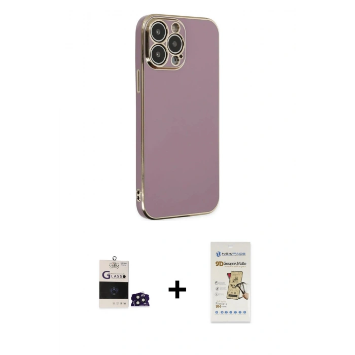 MARSİLYAN™- iPhone 14 Pro Max Kılıf Yankı Serisi - Siyah Mat Seramik Nano Ekran Koruyucu + Bilvis Titan Kamera Lens - DNMR