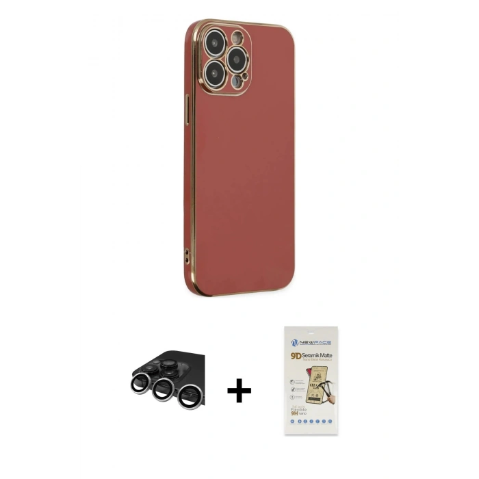 MARSİLYAN™- iPhone 14 Pro Max Kılıf Yankı Serisi - Siyah Mat Seramik Nano Ekran Koruyucu + Raze Metal Kamera Lens - GS
