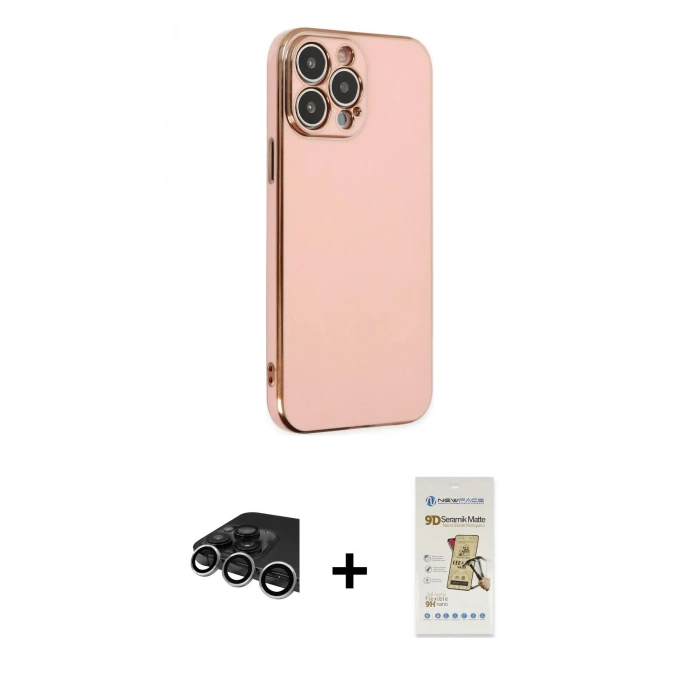 MARSİLYAN™- iPhone 14 Pro Max Kılıf Yankı Serisi - Siyah Mat Seramik Nano Ekran Koruyucu + Raze Metal Kamera Lens - GS