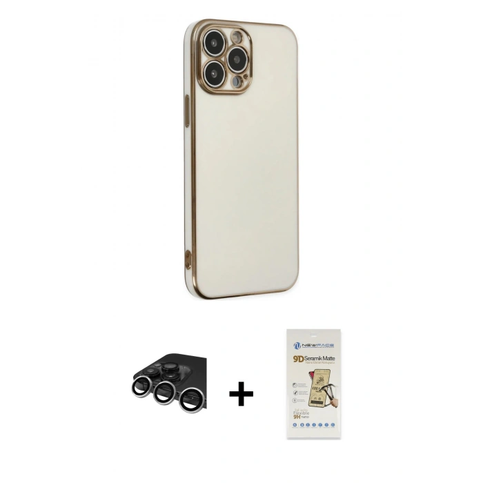MARSİLYAN™- iPhone 14 Pro Max Kılıf Yankı Serisi - Siyah Mat Seramik Nano Ekran Koruyucu + Raze Metal Kamera Lens - GS