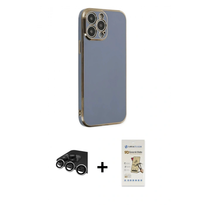 MARSİLYAN™- iPhone 14 Pro Max Kılıf Yankı Serisi - Siyah Mat Seramik Nano Ekran Koruyucu + Raze Metal Kamera Lens - GS
