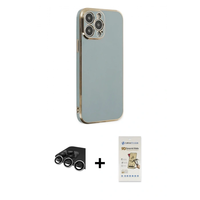 MARSİLYAN™- iPhone 14 Pro Max Kılıf Yankı Serisi - Siyah Mat Seramik Nano Ekran Koruyucu + Raze Metal Kamera Lens - GS