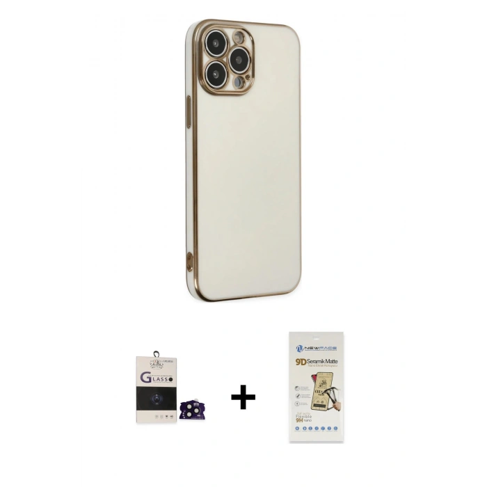 MARSİLYAN™- iPhone 14 Pro Max Kılıf Yankı Serisi - Siyah Mat Seramik Nano Ekran Koruyucu + Bilvis Titan Kamera Lens - SH