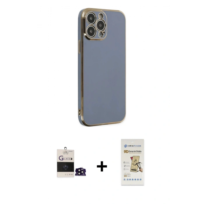 MARSİLYAN™- iPhone 14 Pro Max Kılıf Yankı Serisi - Siyah Mat Seramik Nano Ekran Koruyucu + Bilvis Titan Kamera Lens - SH