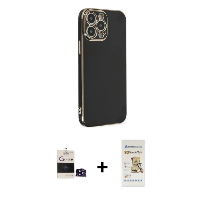 MARSİLYAN™- iPhone 14 Pro Max Kılıf Yankı Serisi - Siyah Mat Seramik Nano Ekran Koruyucu + Bilvis Titan Kamera Lens - SH